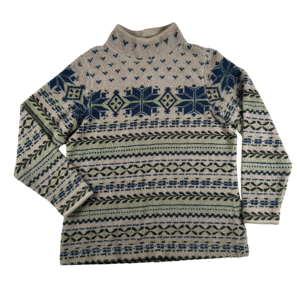 Vintage L.L.‎ Bean Sweater Womens Medium Fair Isle Mock Neck Pullover Aztec 90s